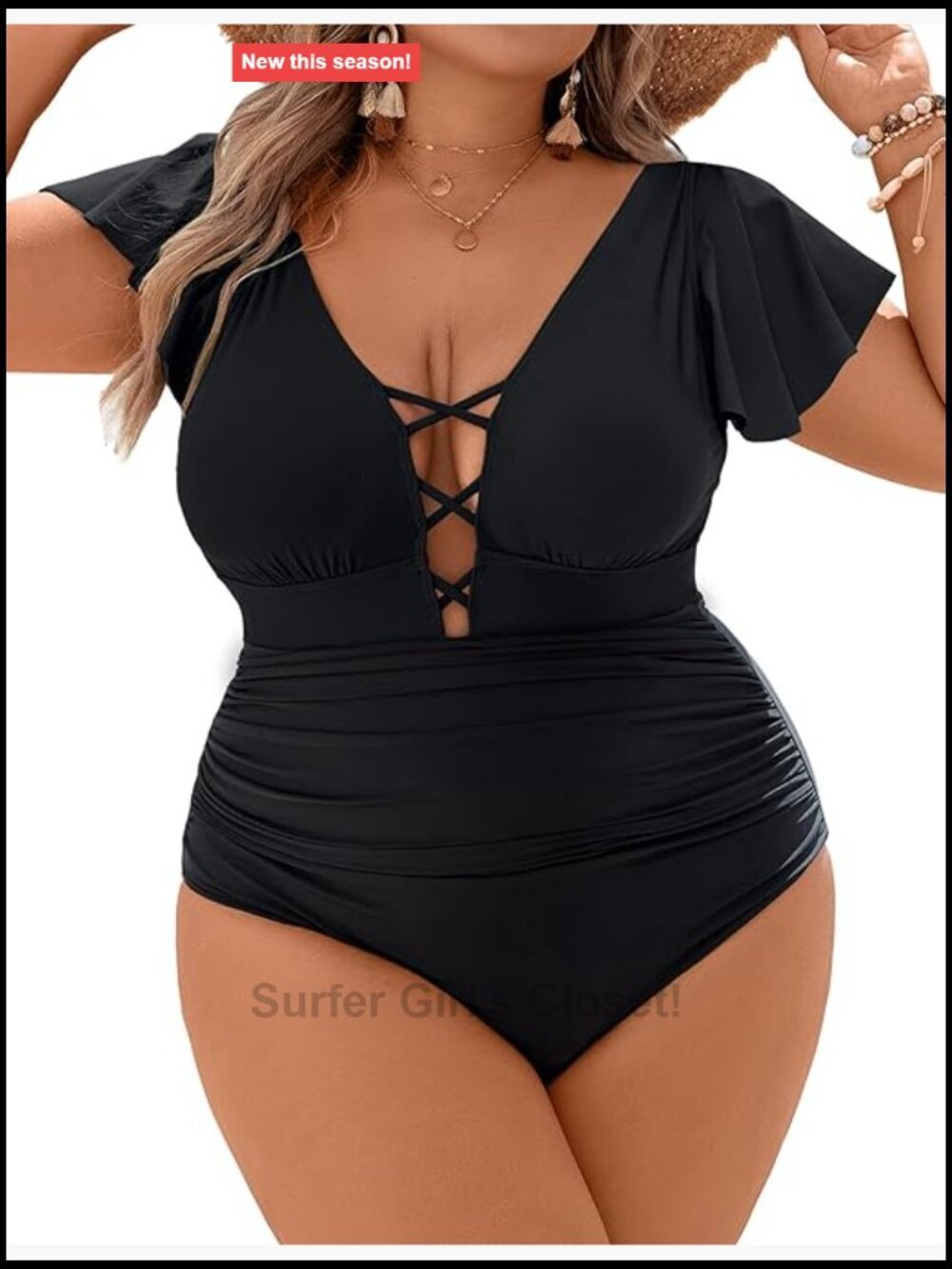 Plus Size One Piece Swimsuit Tummy Control Crisscross V Neck Ruched